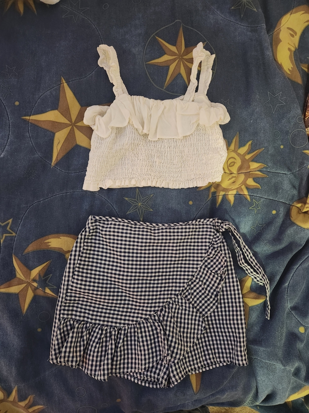 Navy Gingham Wrap Skort with Matching Ruffle Crop Top -NWOT